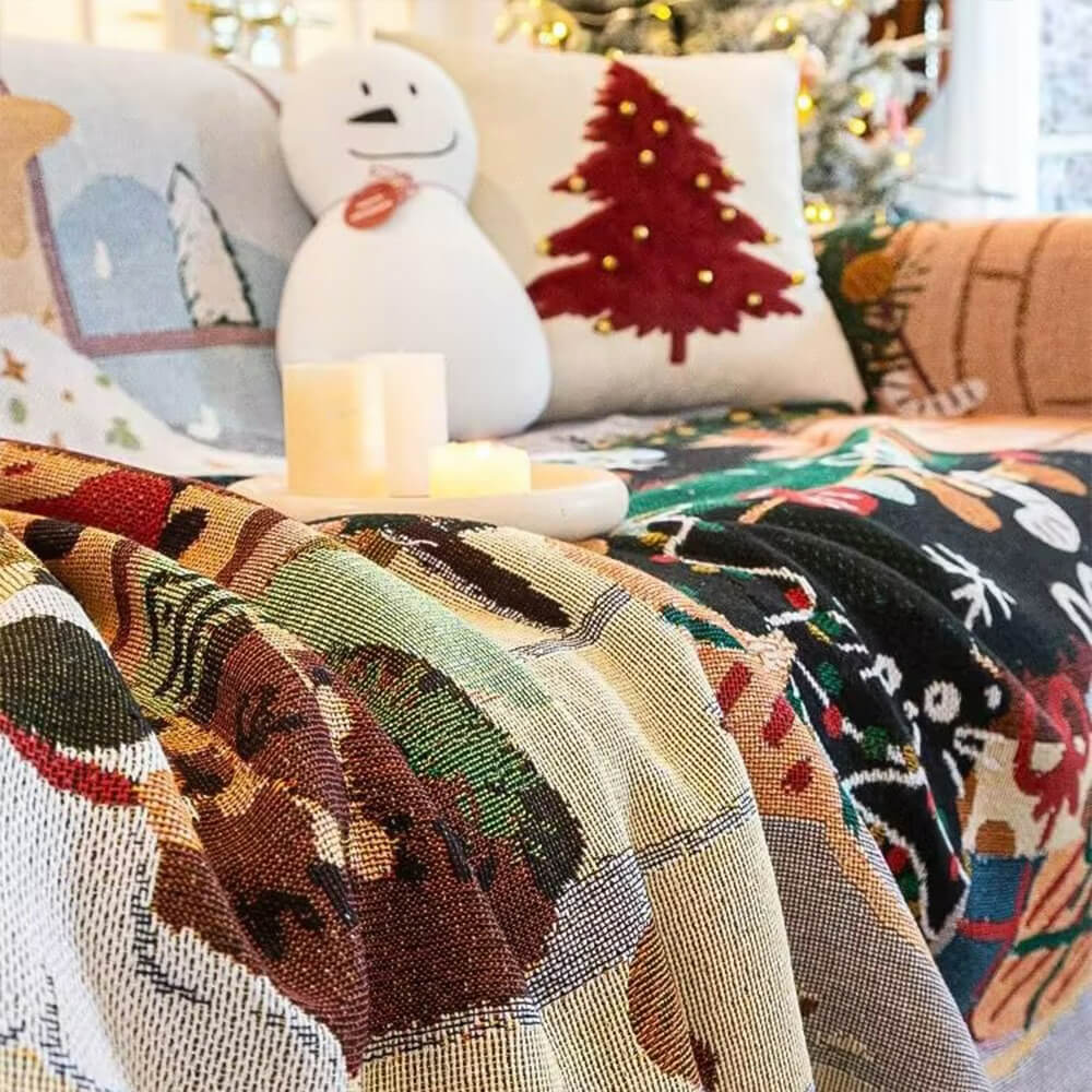 Cubierta de sofá decorativa de punto de punto de Jacquard suave con temas de Navidad