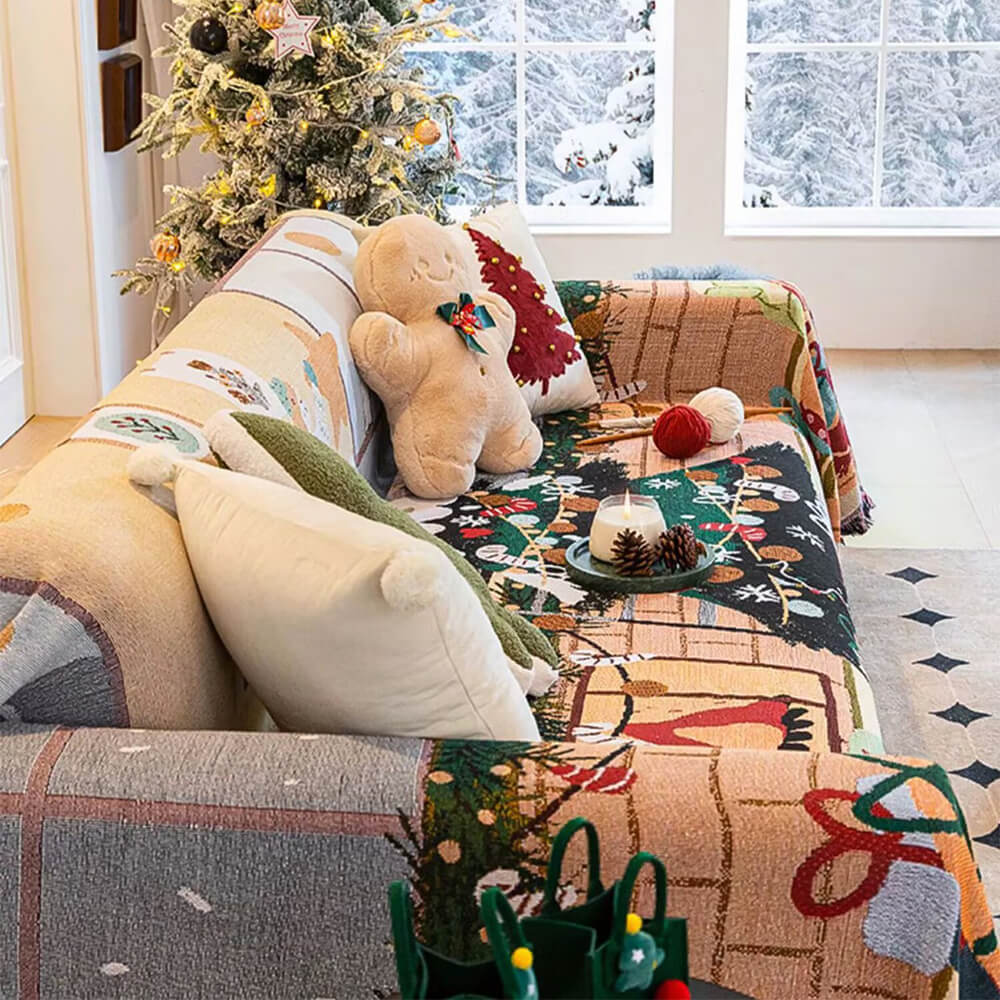 Cubierta de sofá decorativa de punto de punto de Jacquard suave con temas de Navidad