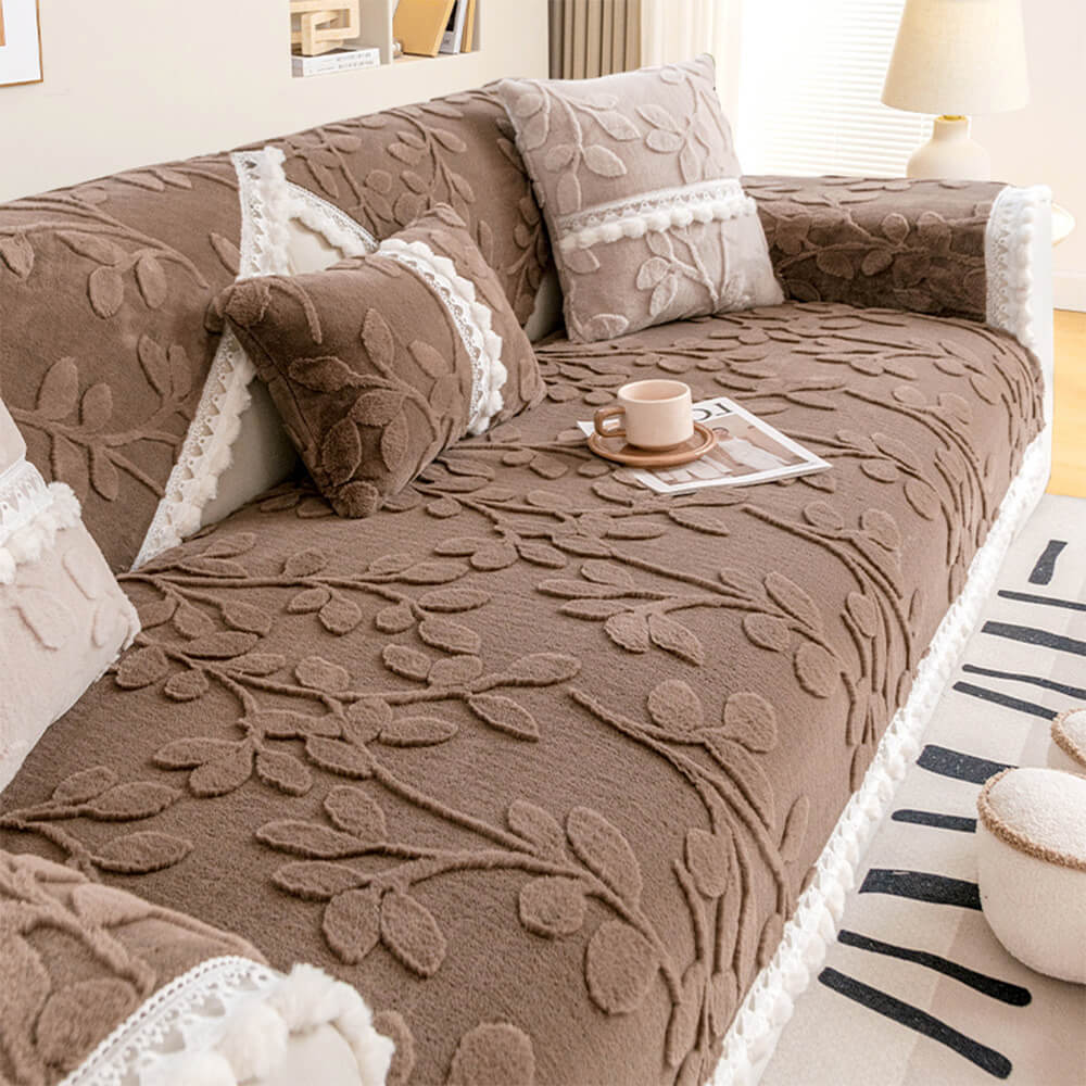 Rama jacquard elegante peluche decorativo cubierta de sofá sin deslizamiento