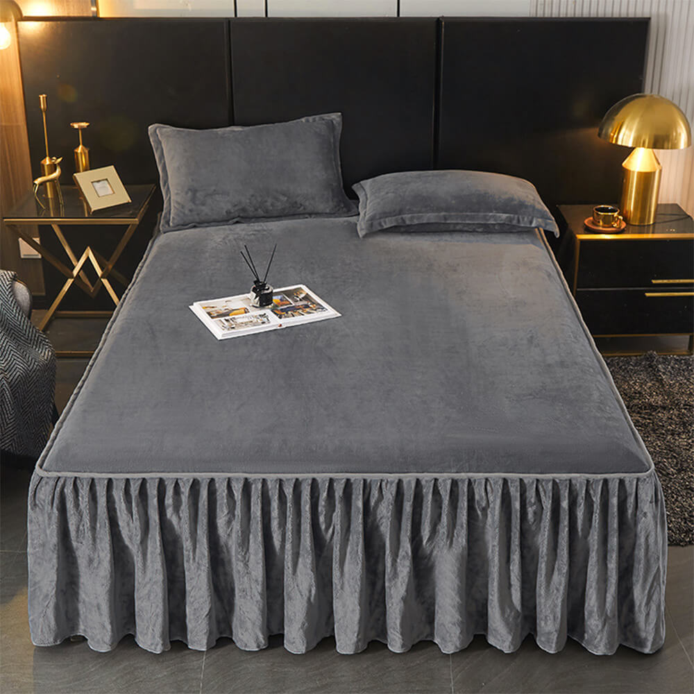 Sólido <tc>Color</tc> Funda protectora de colchón de terciopelo suave y cálido con forma de leche para cama