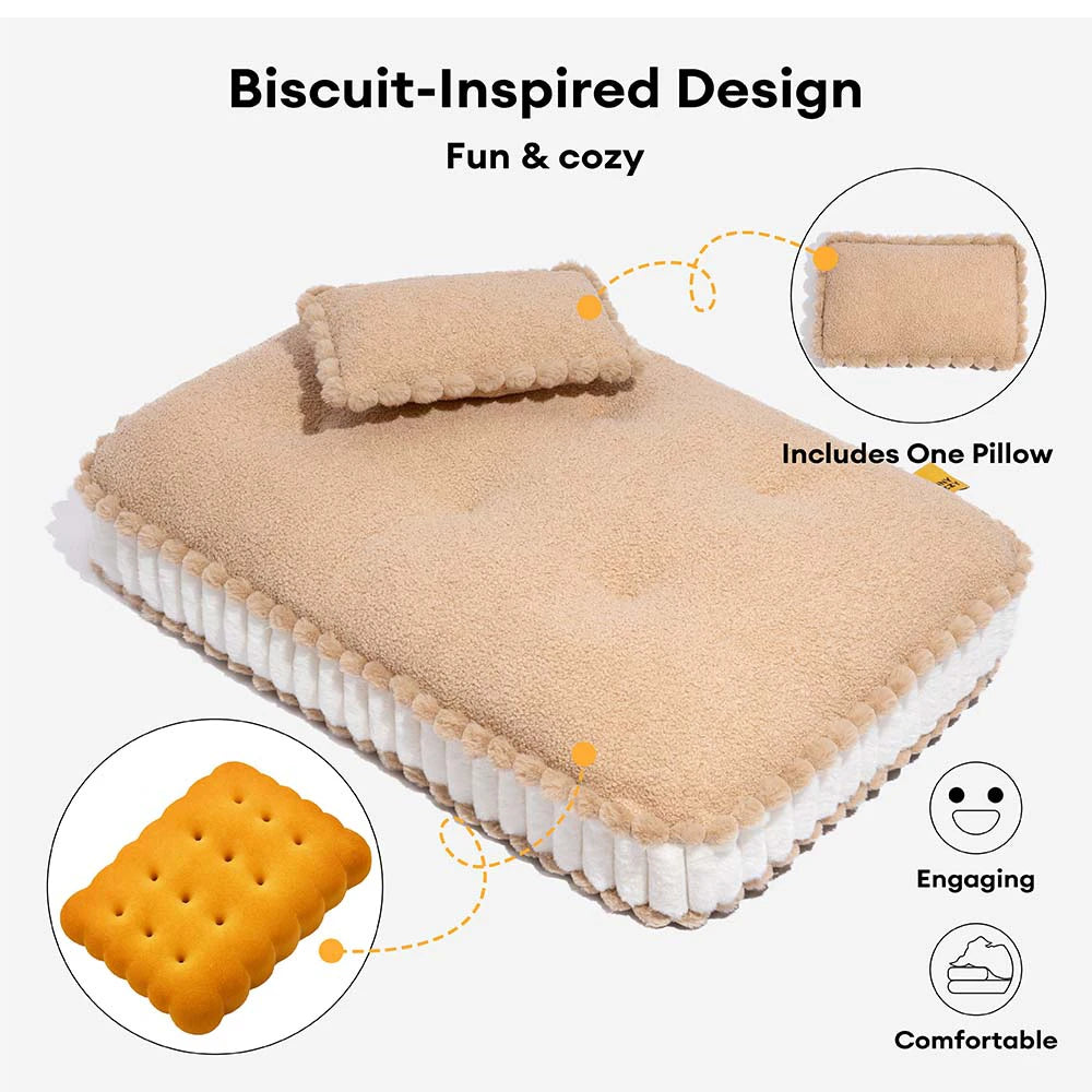 Comfy Plush Biscuit-Inspired Calming Dog Bed with Pillow – SweetNap