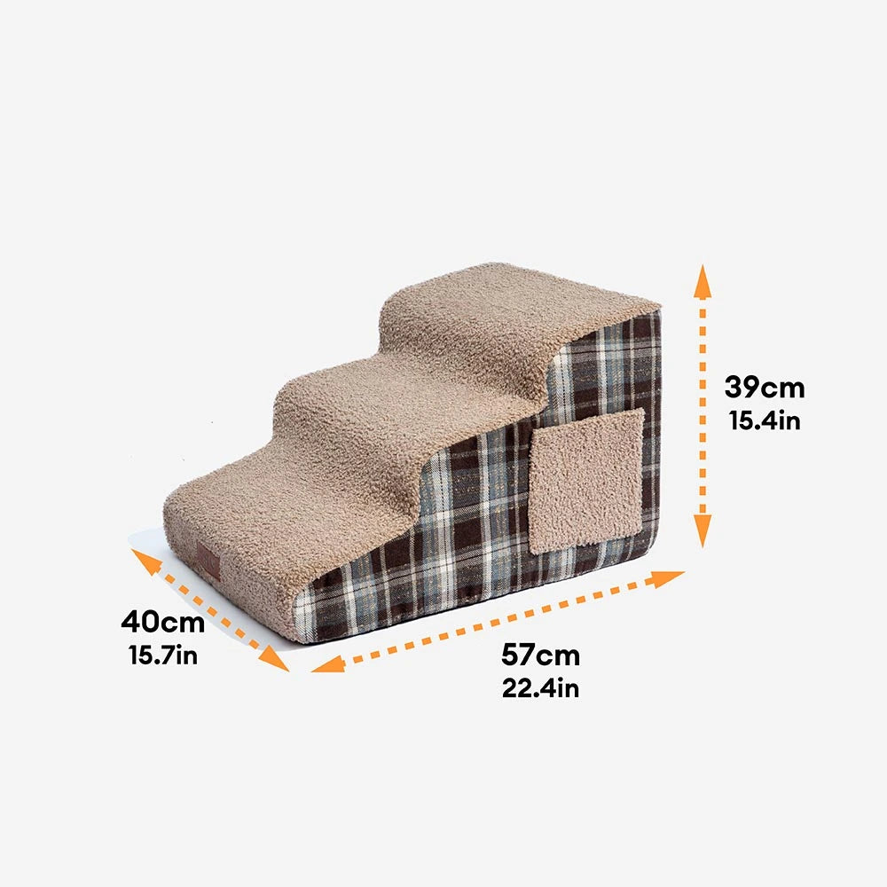 Plush Plaid High-Density Sponge Removable Pet Ramp Stairs - ComfyClimb