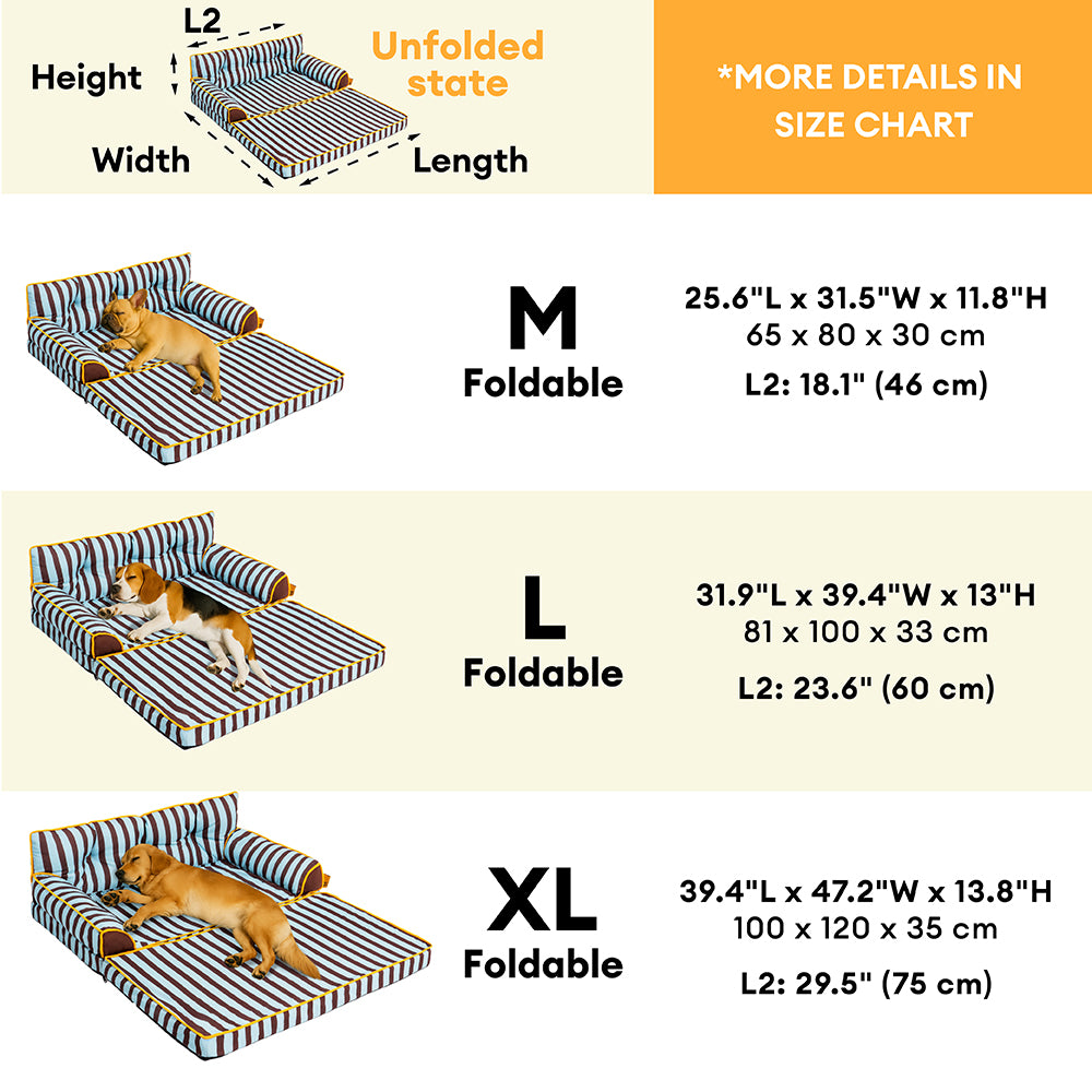 Cama de sofá de perros plegable de perros plegable impermeable de rayas - siesta soleada