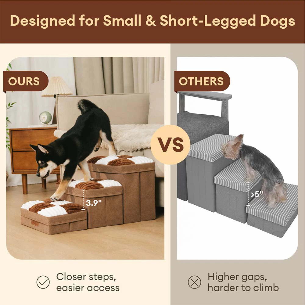 Detachable Chessboard Plaid Handcrafted Dog Stairs with Storage - Foldable Steps