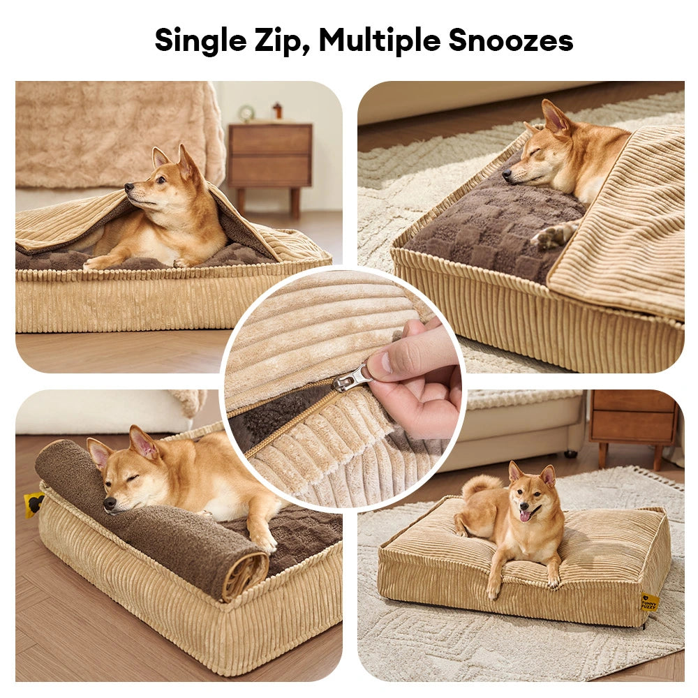 Fluffy Warm Detachable Orthopedic Dog Bed- Checker Cocoon