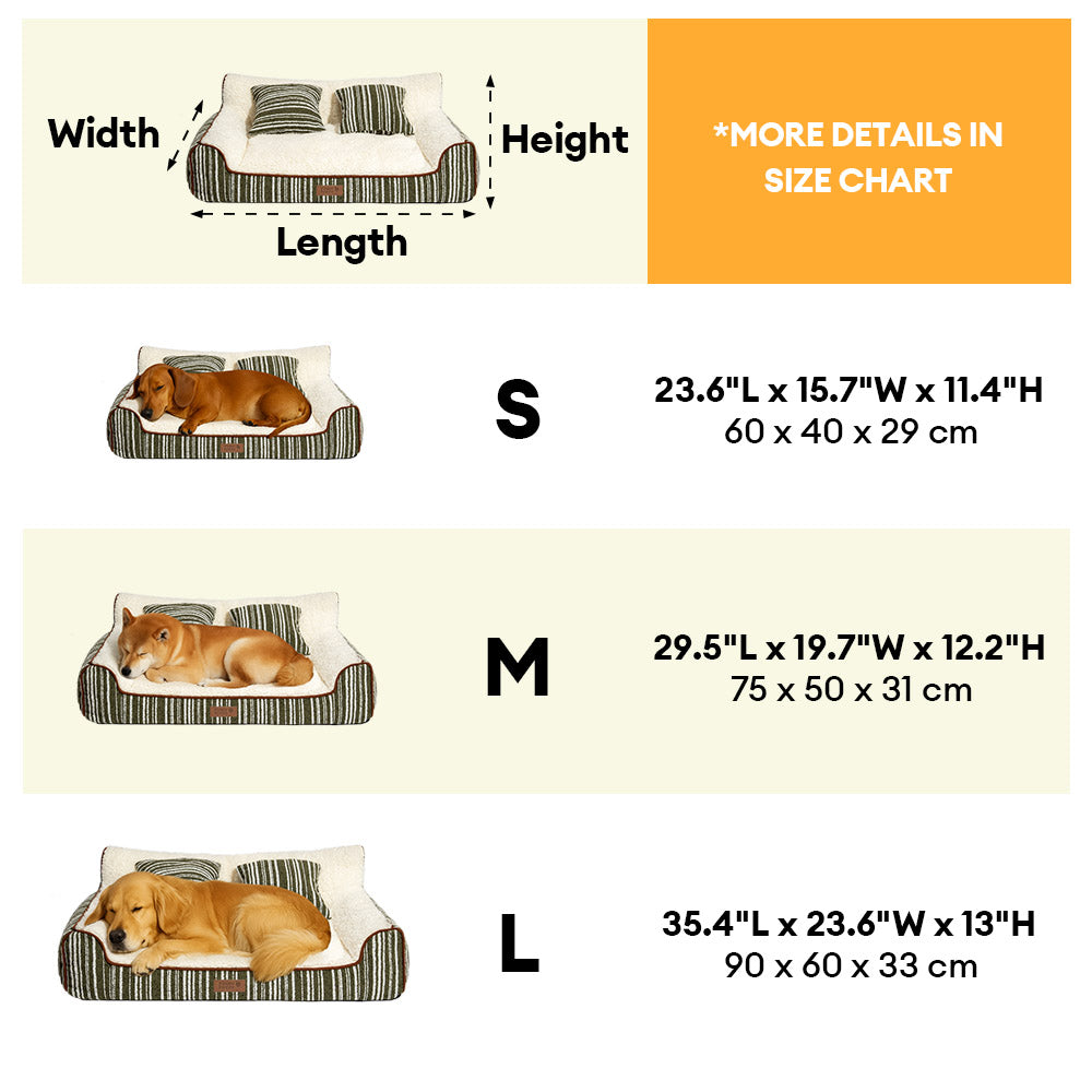 Plush Warm Stripe Orthopedic Dog & Cat Sofa Bed With Pillows- Grove Couch