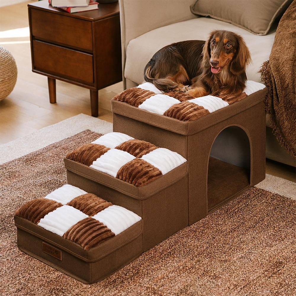 Escaleras para perros hechas a mano con almacenamiento y condominio - Napsteps