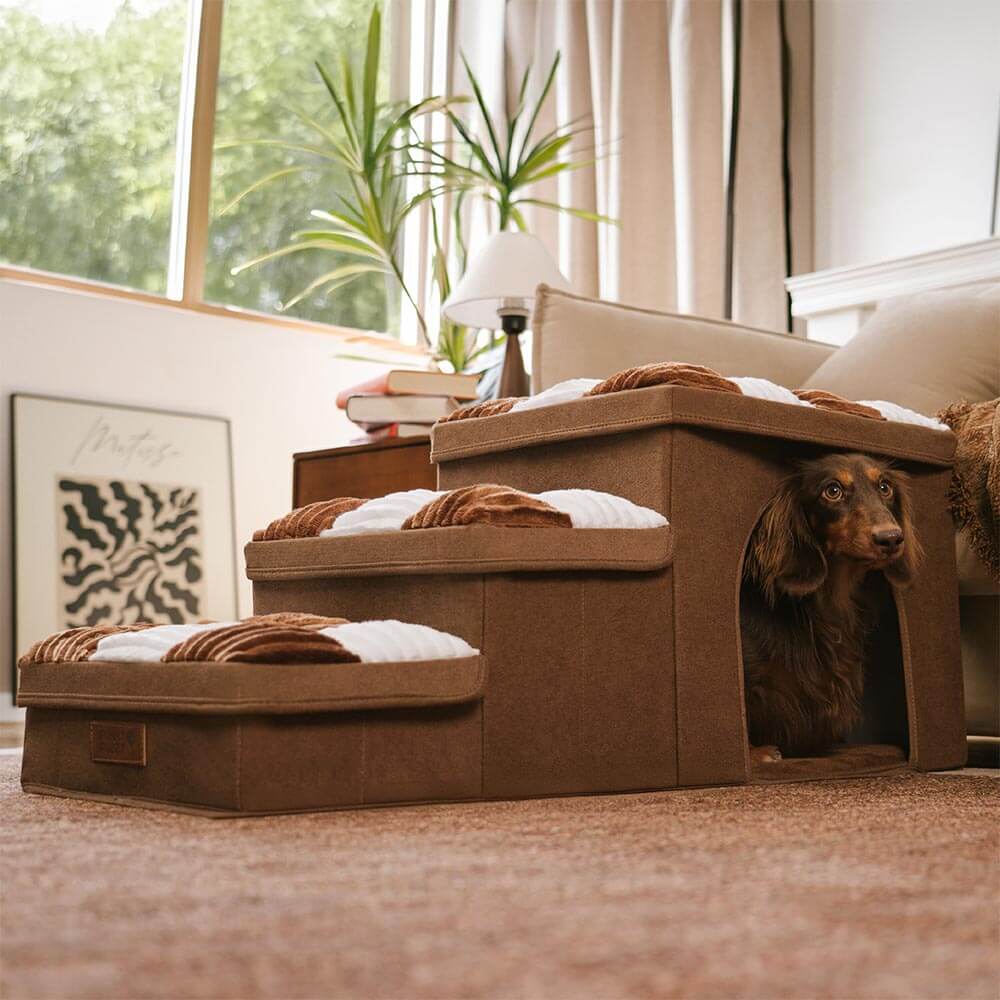 Escaleras para perros hechas a mano con almacenamiento y condominio - Napsteps