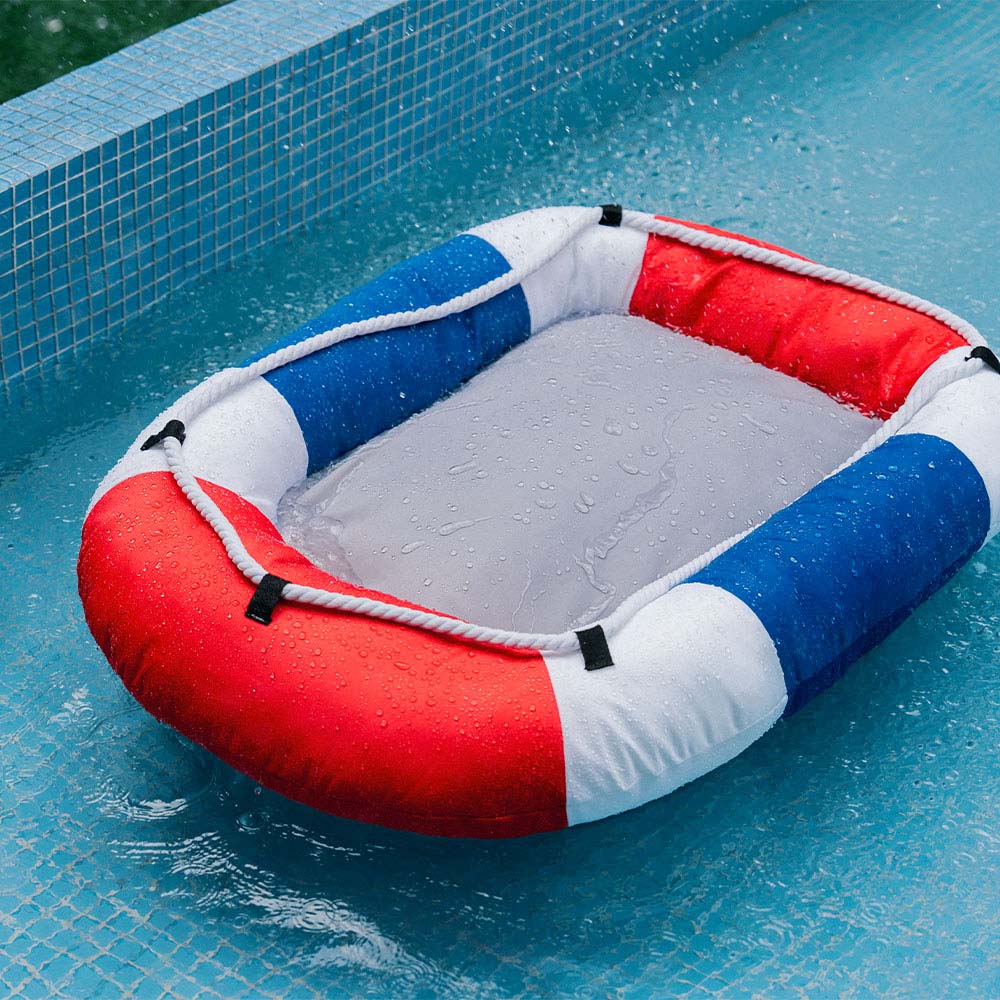 Cama para mascotas en forma de bote impermeable de enfriamiento de verano con almohada-balsa de enfriamiento