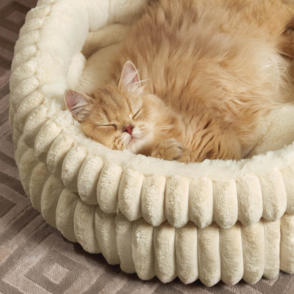 Minimalismo redondo de leche tibia Velvet Faux Fur Fur Pierro y cama de gato