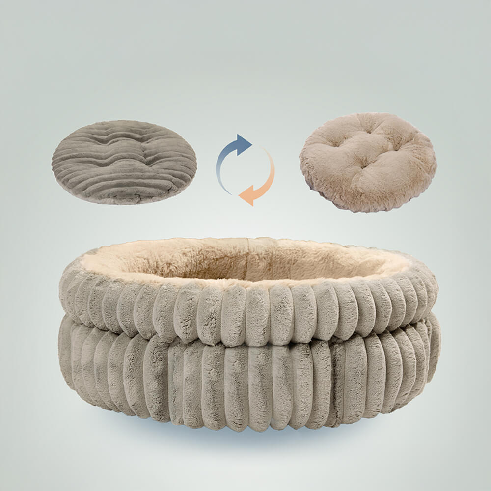 Minimalismo redondo de leche tibia Velvet Faux Fur Fur Pierro y cama de gato