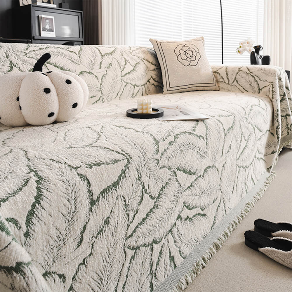 Palm Leaf Print Thickened Sofa Protection Multi-Purpose Throw Couch Cover