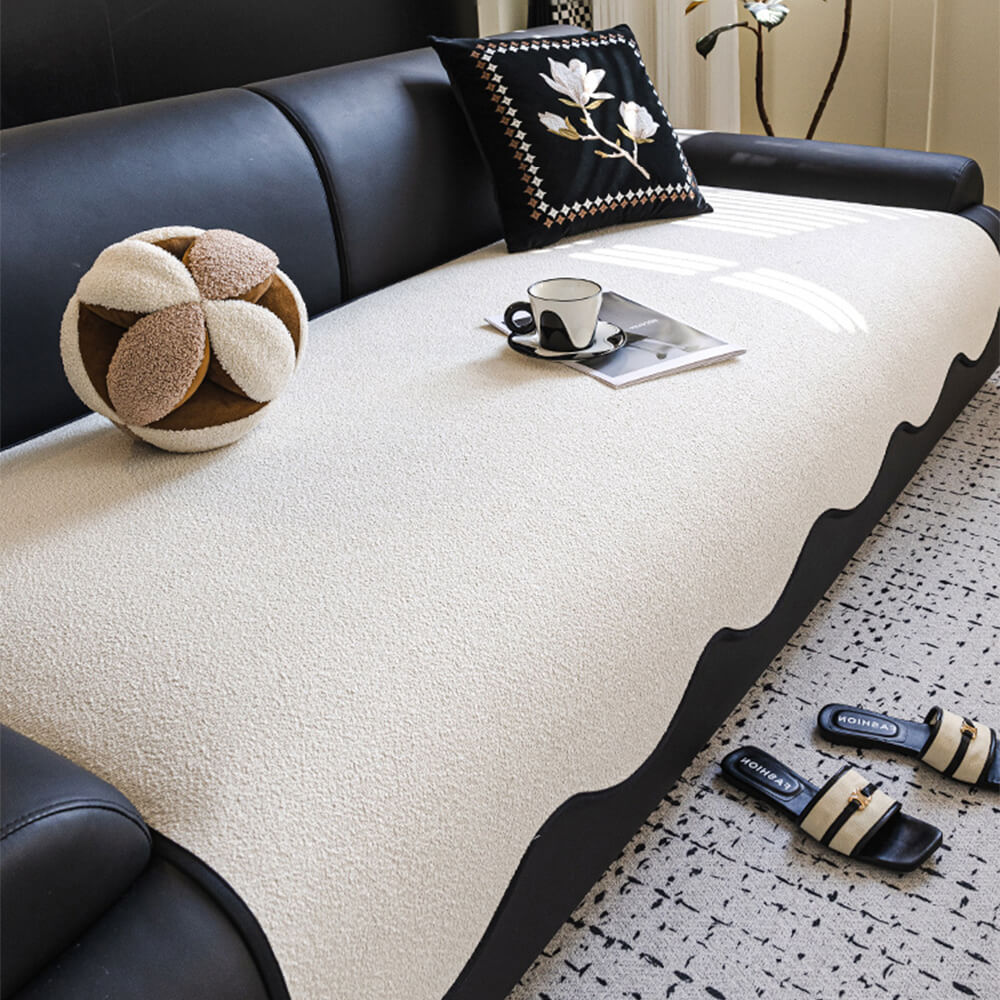 Waterproof Teddy Fleece Non-Slip Straight Couch Cover