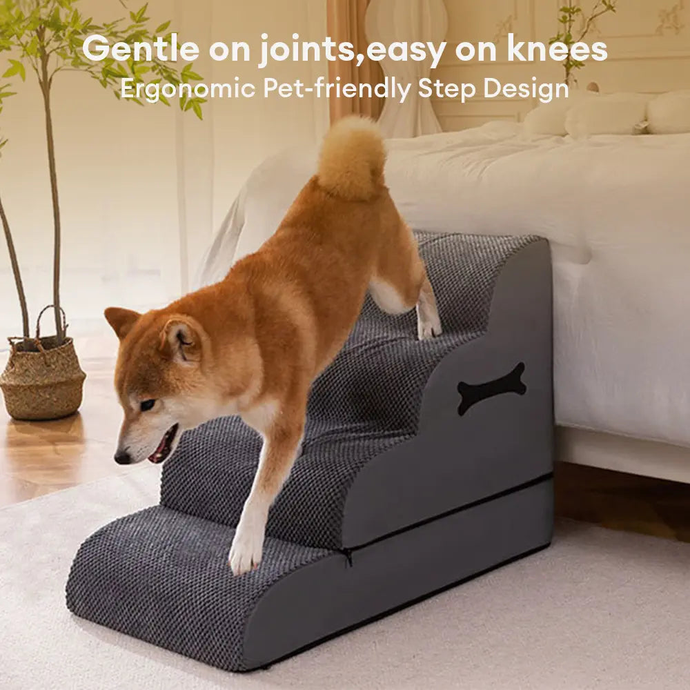 Adjustable Non-Slip Washable Soft Dog Stairs with Gentle Ramp