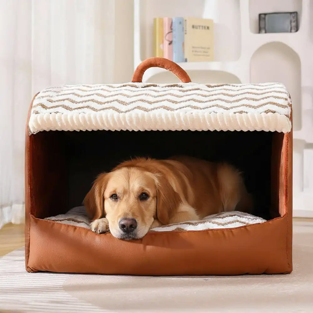 Cozy Cabin Portable Semi-Enclosed Dog Bed with Roof Warming And Durable
