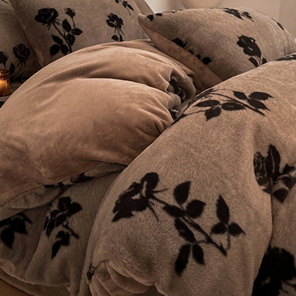 Juego de camas de doble calidez de terciopelo de lujo de doble cara floral