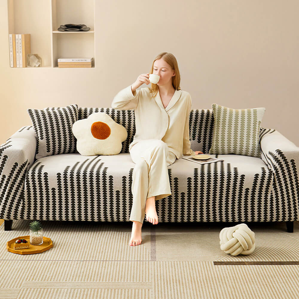 Herringbone acogedor cubierta de sofá mágica de mágica completa