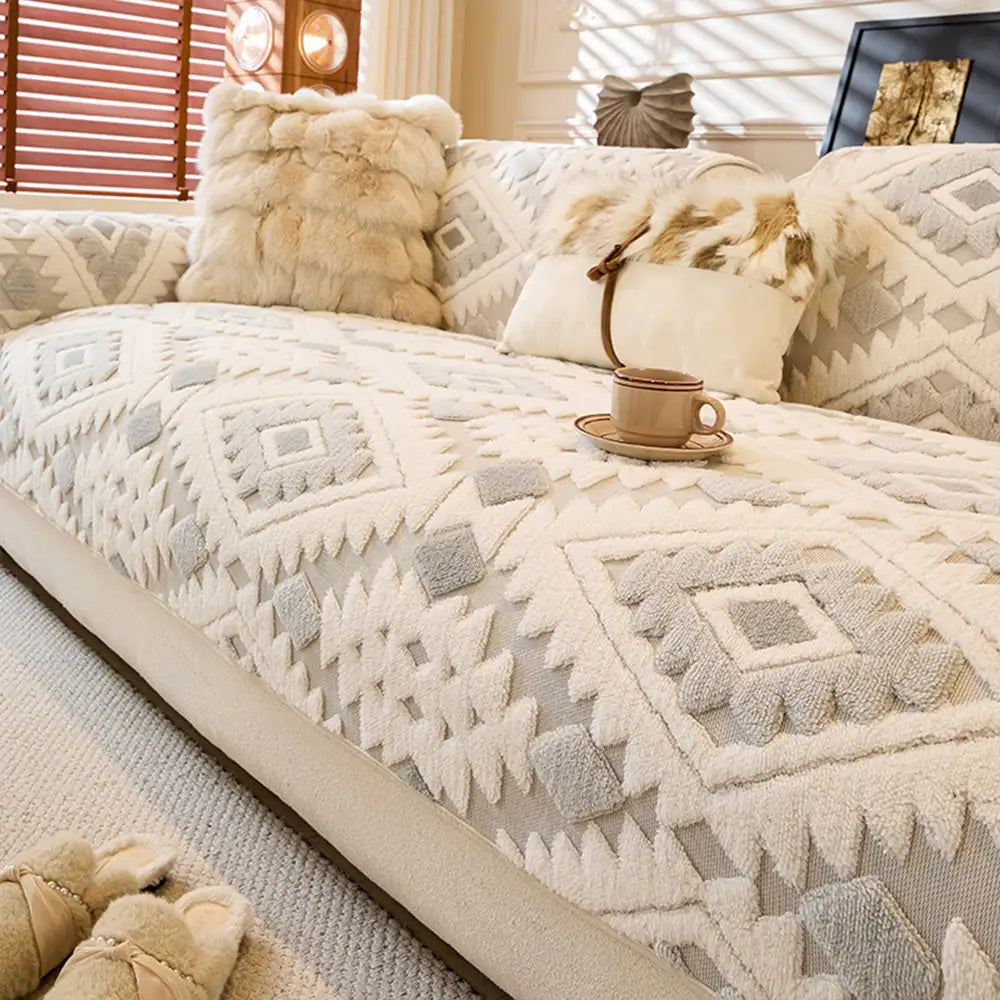 Chenille Art Corrugated Breatable No-Slip Couch Cover Coach