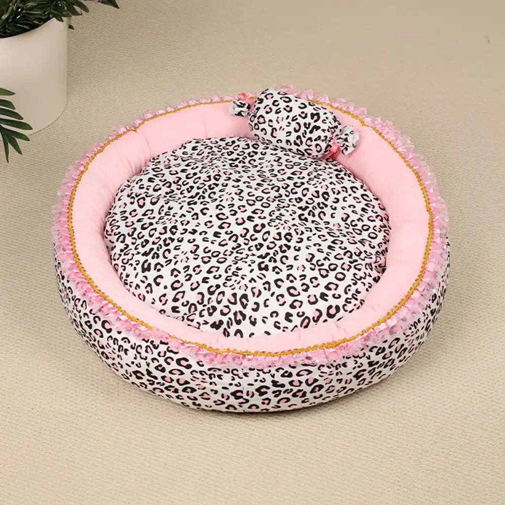 Pink Leopard Print Removable And Washable All-Season Princess Pet Bed