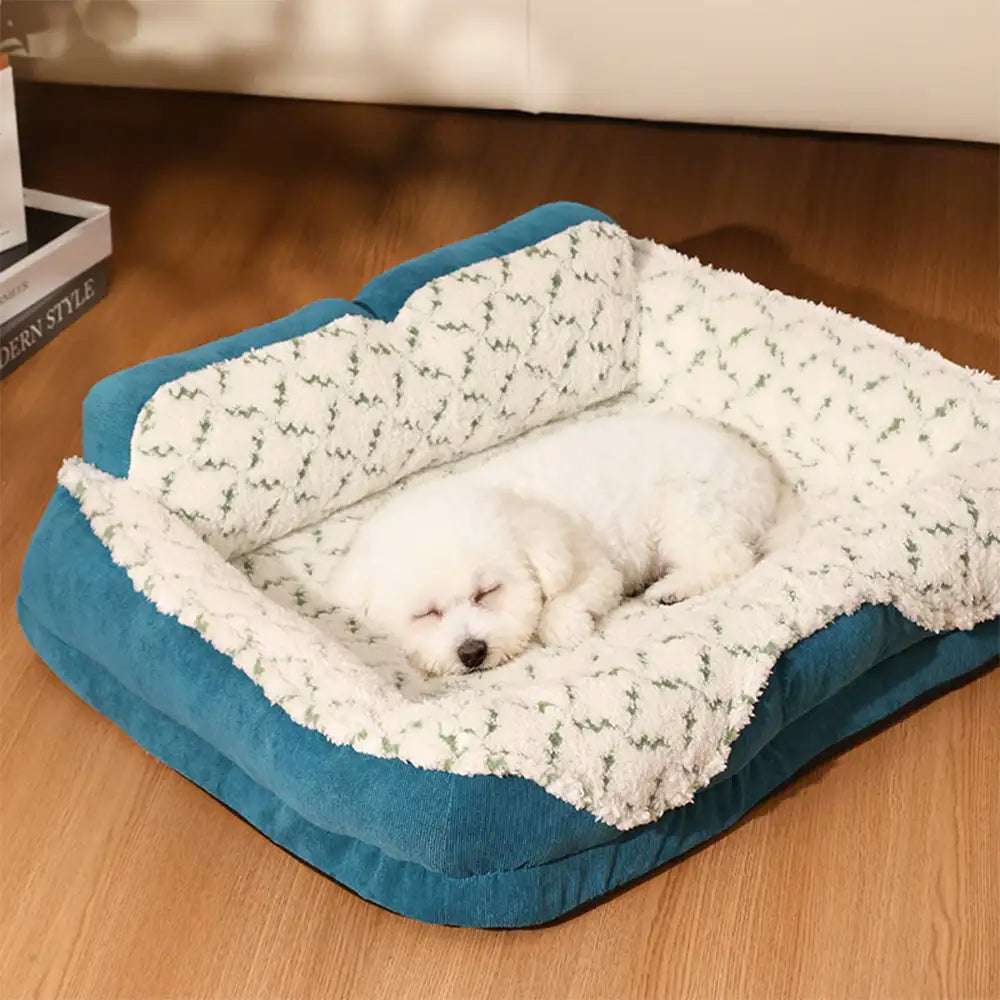 Plush Contrast Jacquard Neck Support Fashion Pet Bed