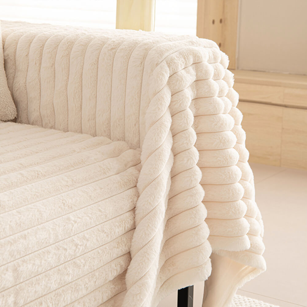 Cubierta de sofá de una pieza multi -funcional de piel de conejo sin conejo rayado