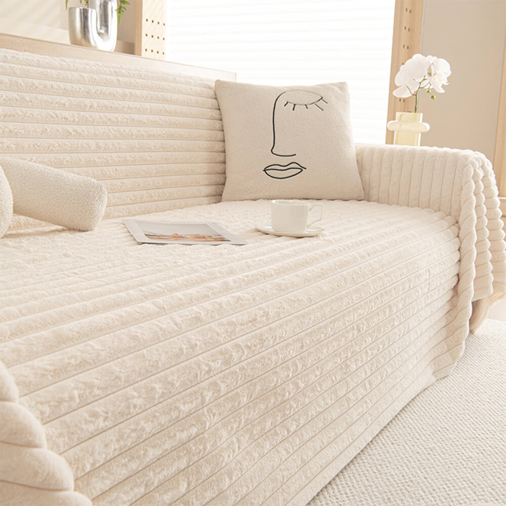 Cubierta de sofá de una pieza multi -funcional de piel de conejo sin conejo rayado