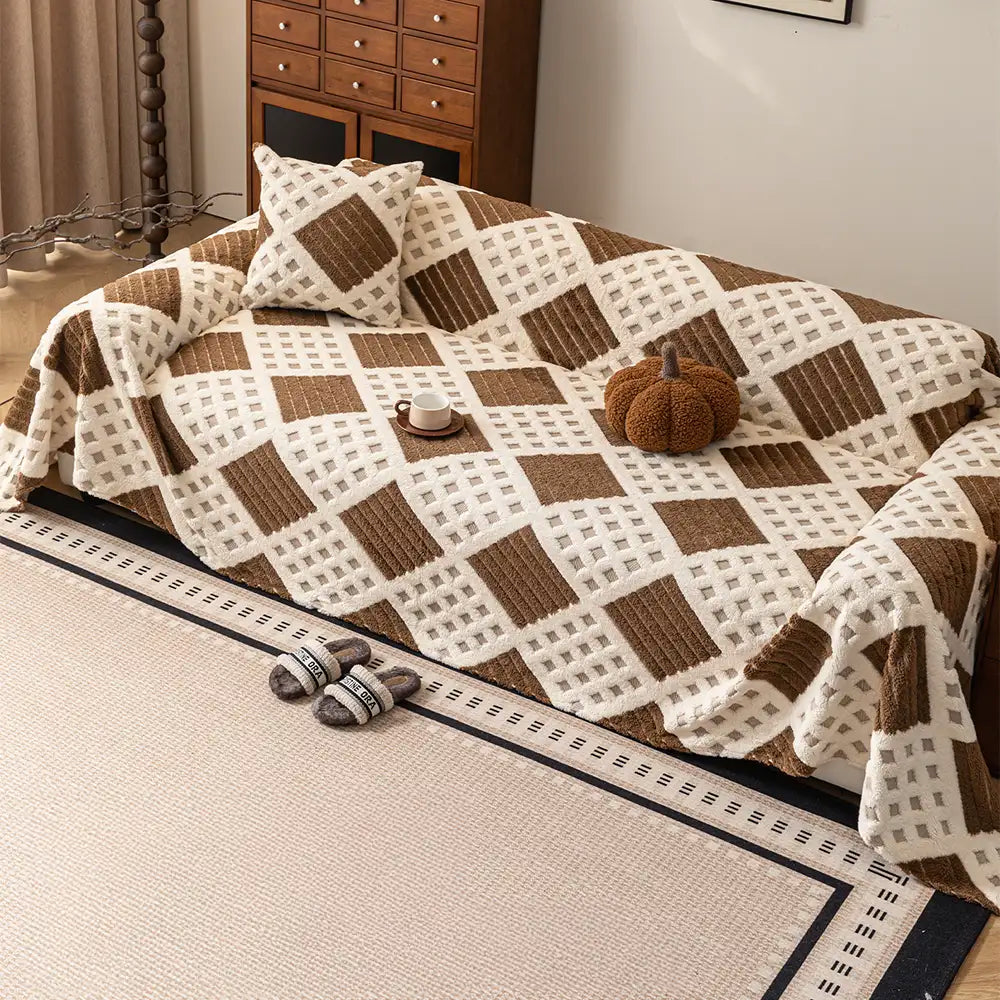 Thickened Plush Diamond Jacquard Sofa Scratch-Resistant Couch Cover