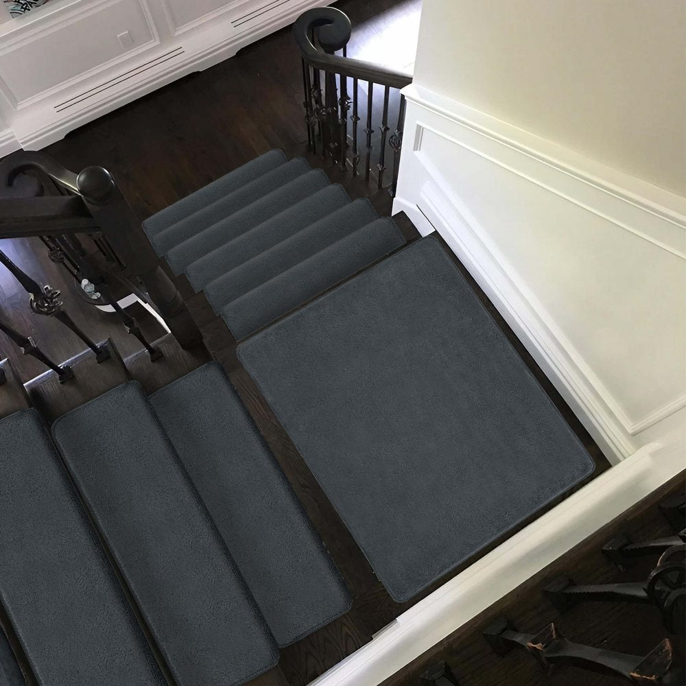 Solid Color Plush Stair Protectors Non-Slip Tape Free Carpet Stair Treads