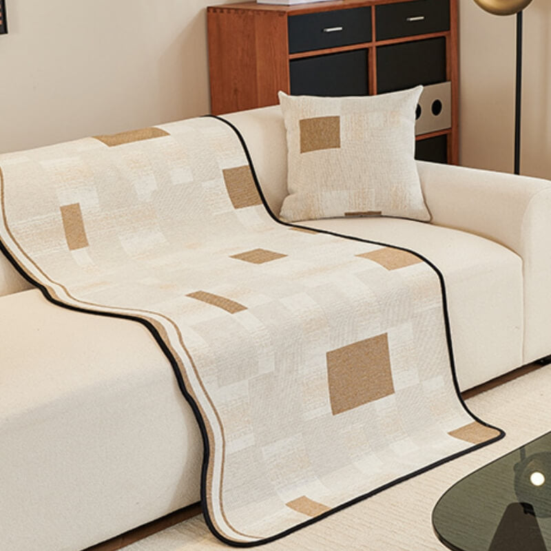 Durable Herringbone Pattern Anti-Slip Couch Cover with Wavy Trim – Pet Scratch Resistant