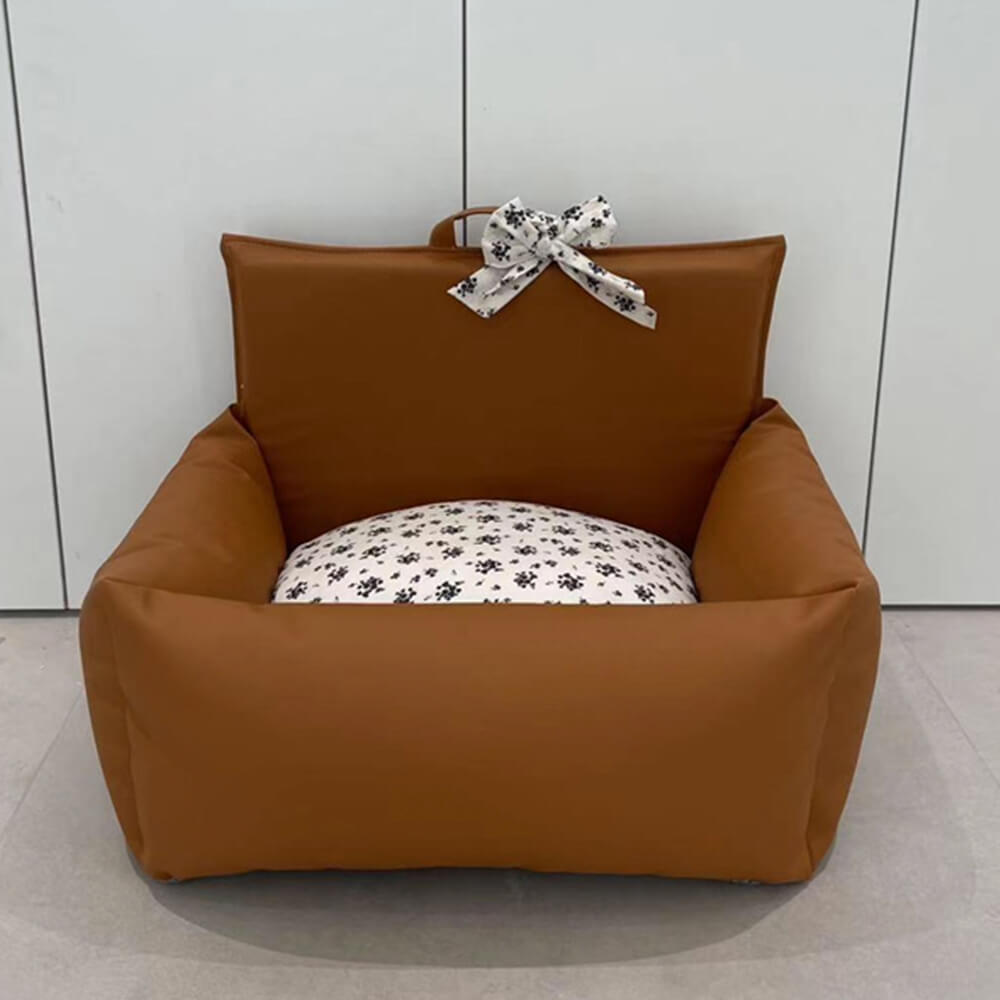 Cama de perros de cachorros antideslizadores de cuero floral de forma floral vintage