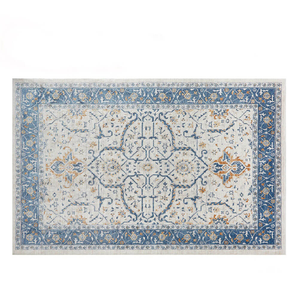 Alfombra vintage de área vintage de color azul y crema: elegancia atemporal para su hogar