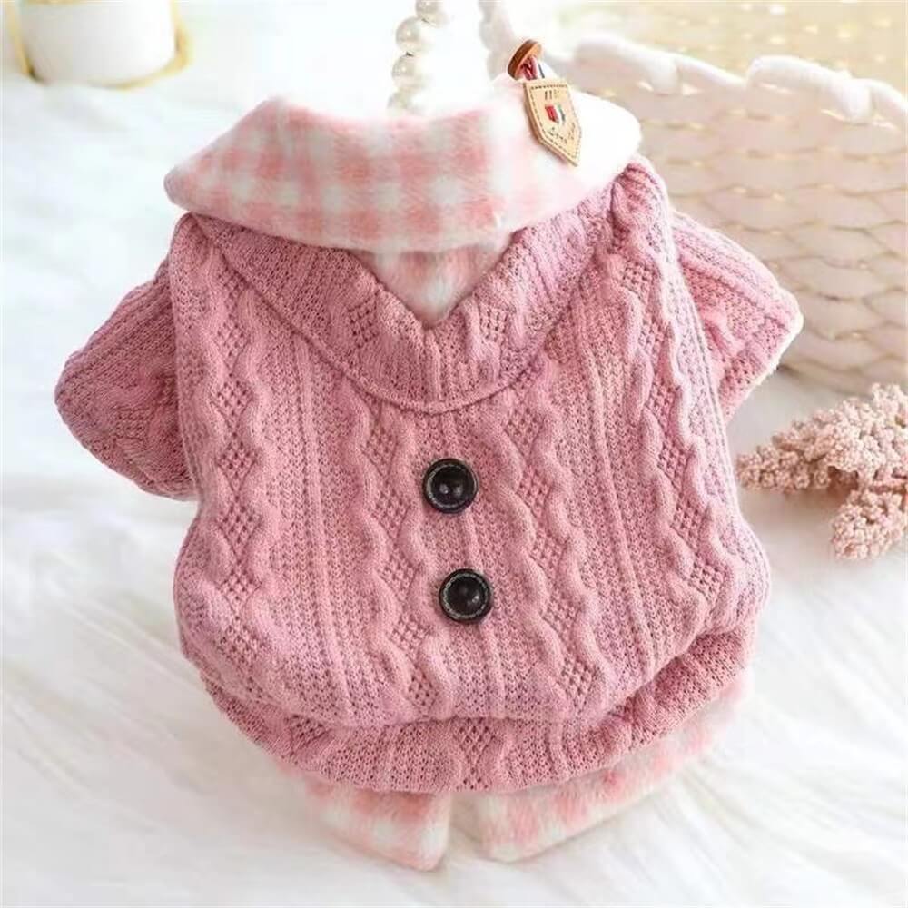 Cozy Sweater de perros de punto con cuello a cuadros: disponible en Pink & Blue