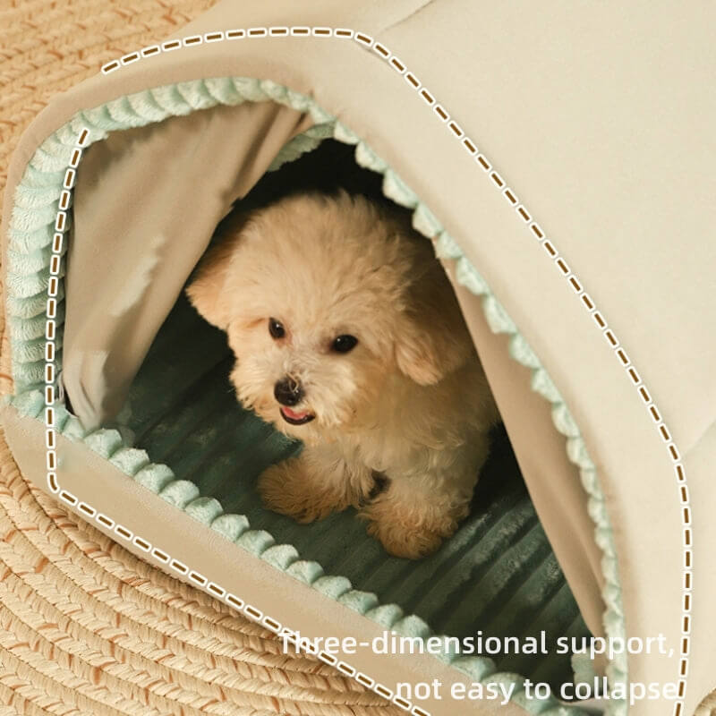Casa de mascota de doble cortina cama para perros cerrada