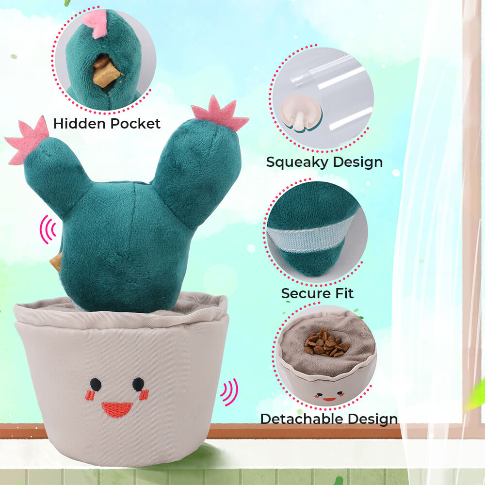 Juguete interactivo con alimentador lento para perros, juguete de peluche de Cactus, chillón