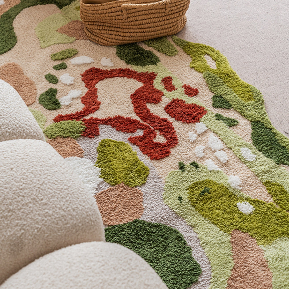 Alfombra de musgo flocado en el bosque, alfombra de suelo irregular, alfombra para mascotas