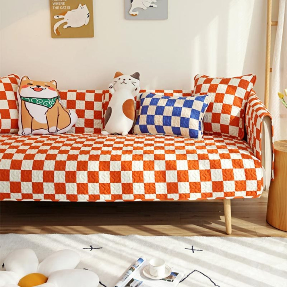 Cubierta de sofá protectora de muebles antiarañazos de tablero de ajedrez colorido