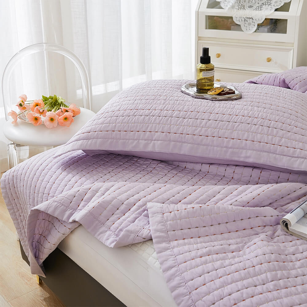 Soft Cross Stitch Solid Cotton Quilted Bedspread Set