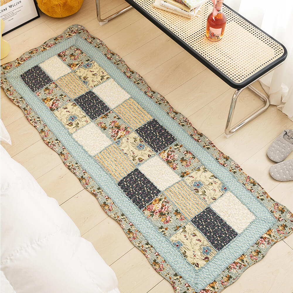 Country Floral Patchwork Non-Slip Soft Cotton Home Rug