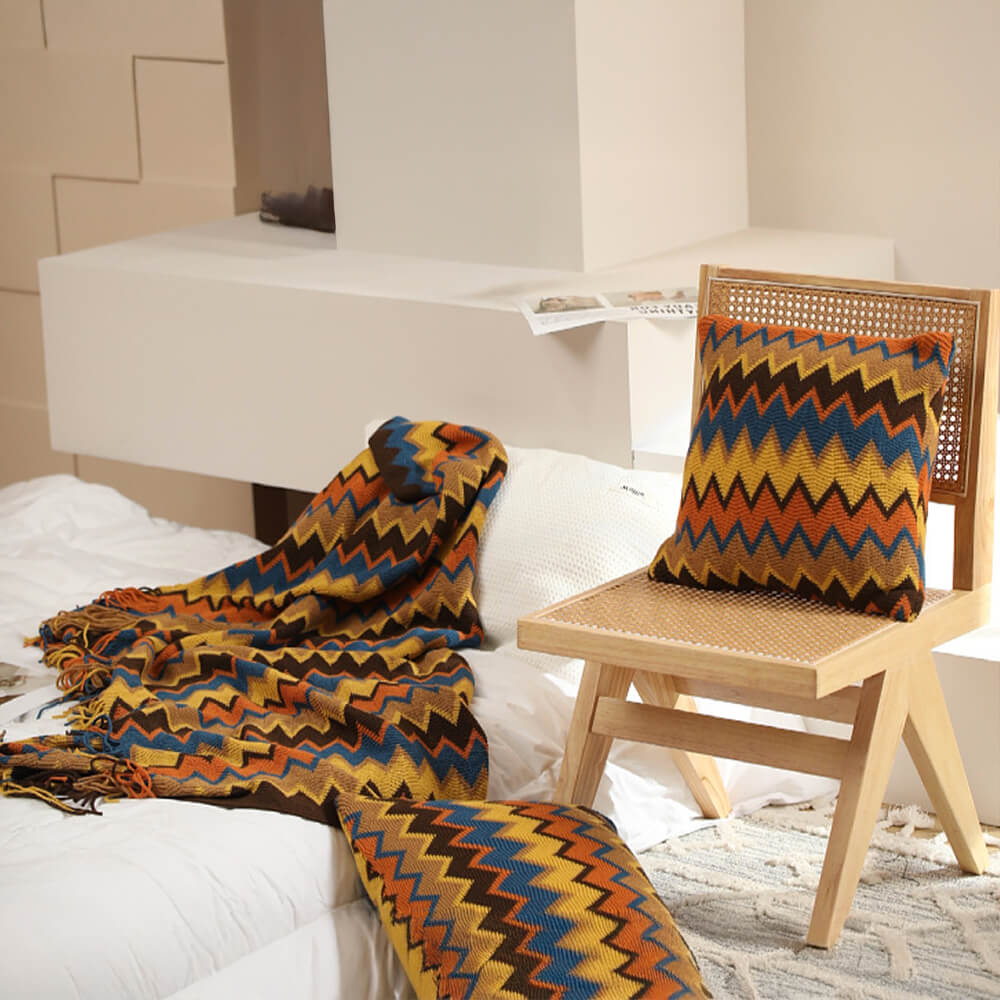 Bohemian Soft Knit Multi-Use Crochet Blanket with Tassels