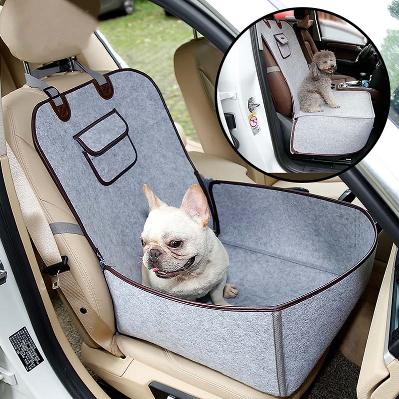 Cama con funda para asiento de coche para perros de tela de fieltro natural