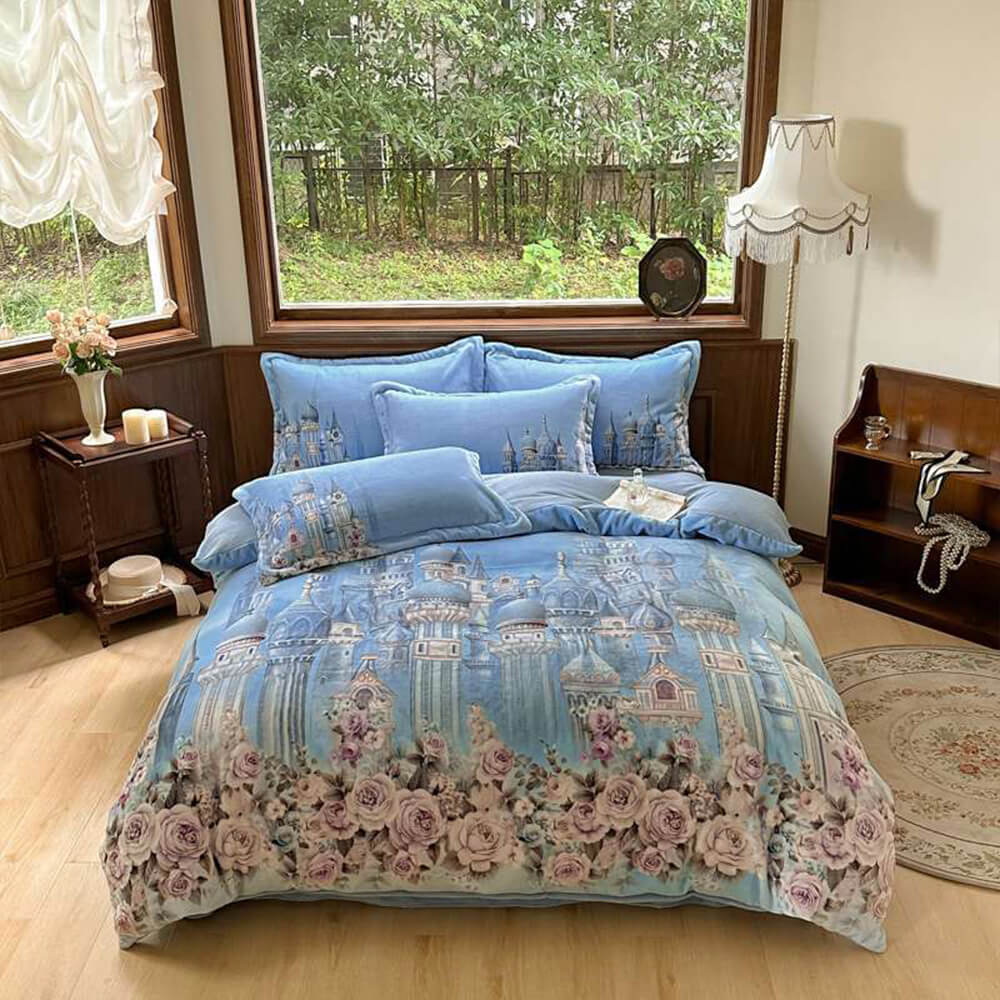 Timeless Floral Milk Velvet Warm Anti-Static Bed Sheet Set