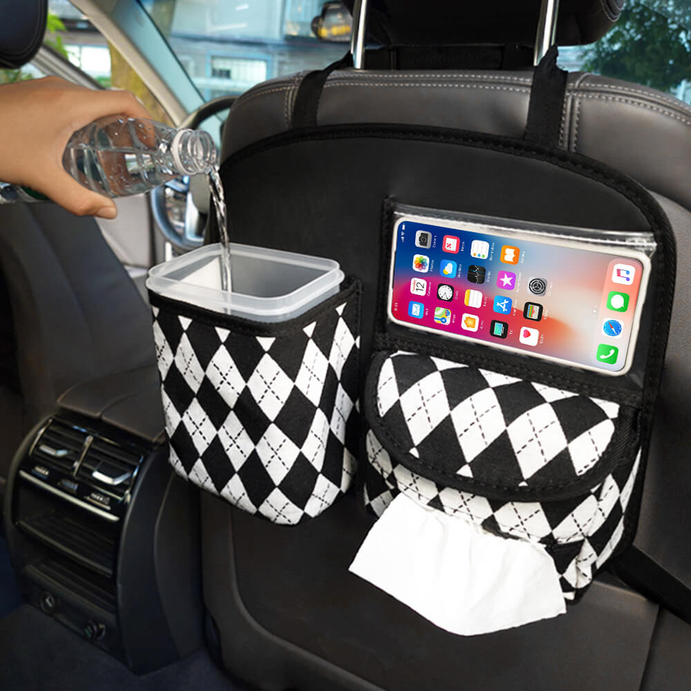 Black & White Diamond Multi-Functional Back Seat Car Organizer