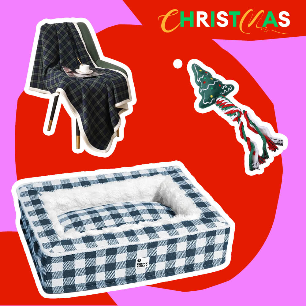 Festive Calming Pet Bed - Gift Bundle 3pcs