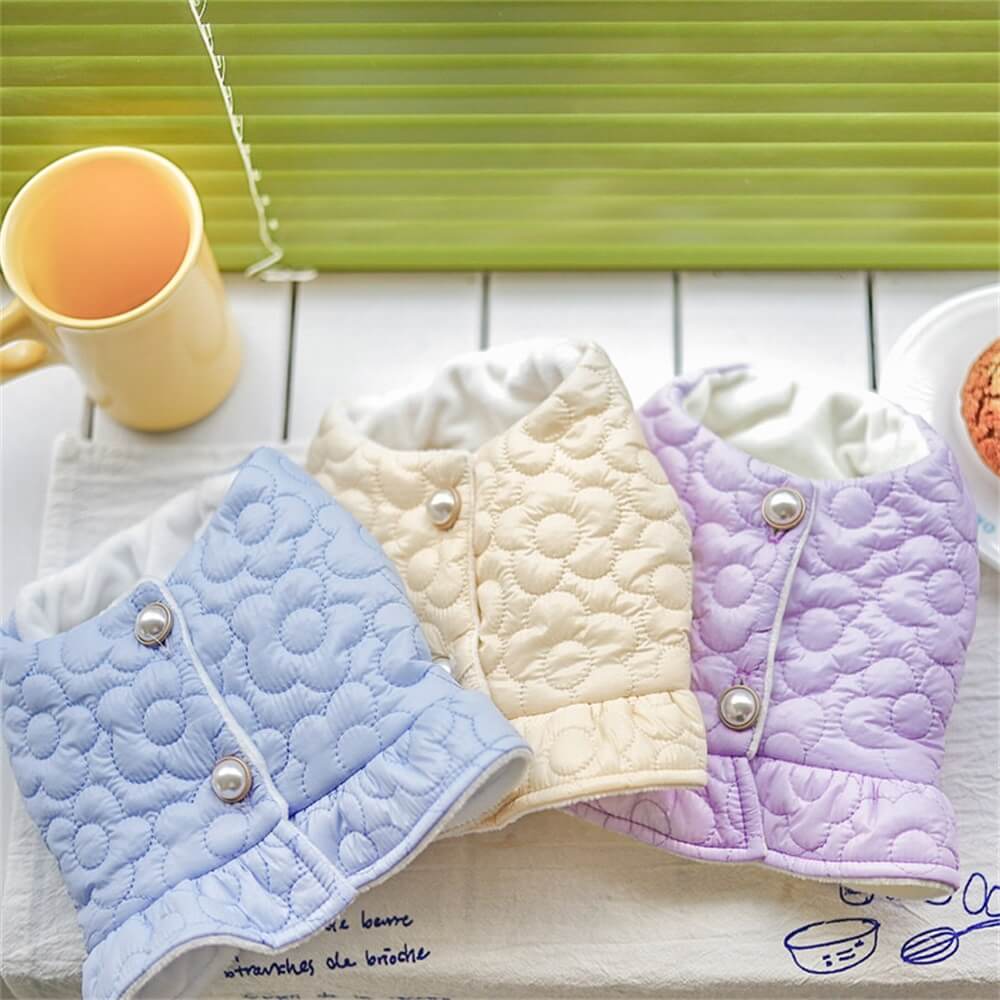 Quilted Flower-Pattern Dog Vest - Cozy Comfort for Winter Walks