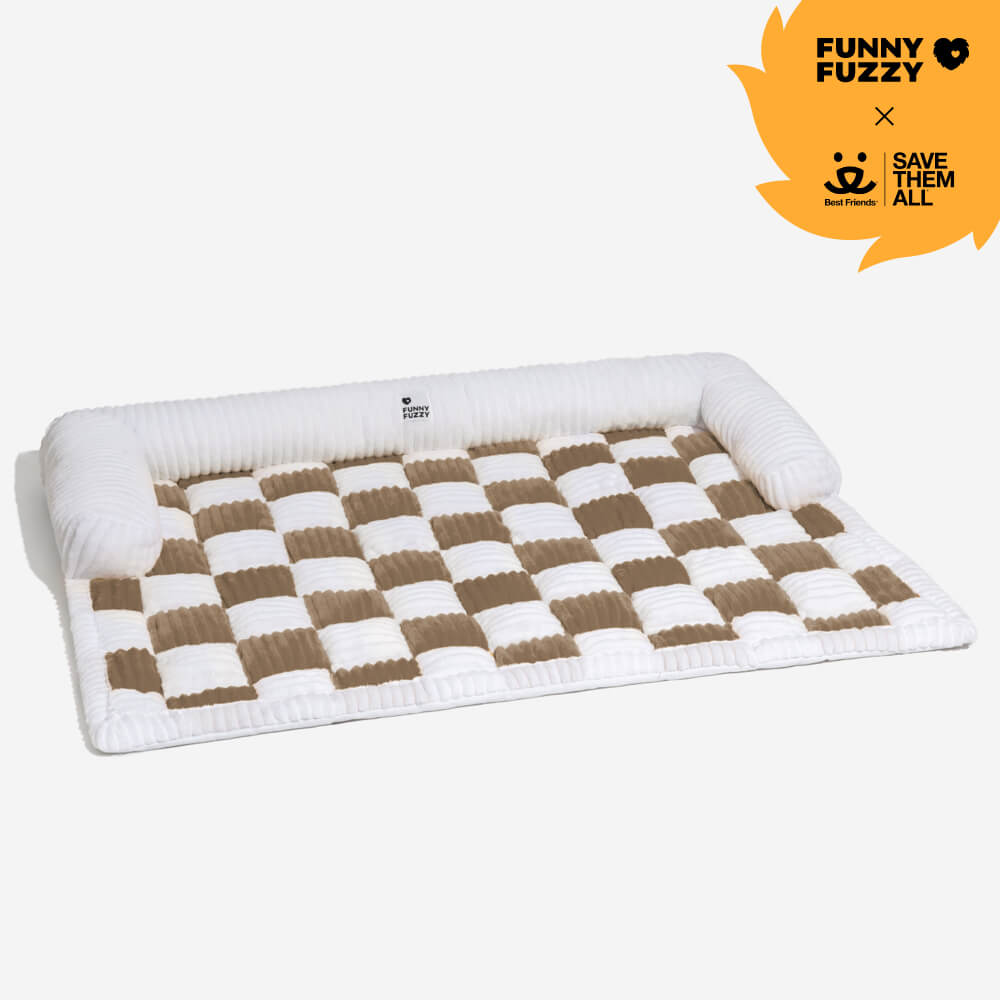 Cream Square Plaid Cozy Dog Mat Furniture Protector Cover