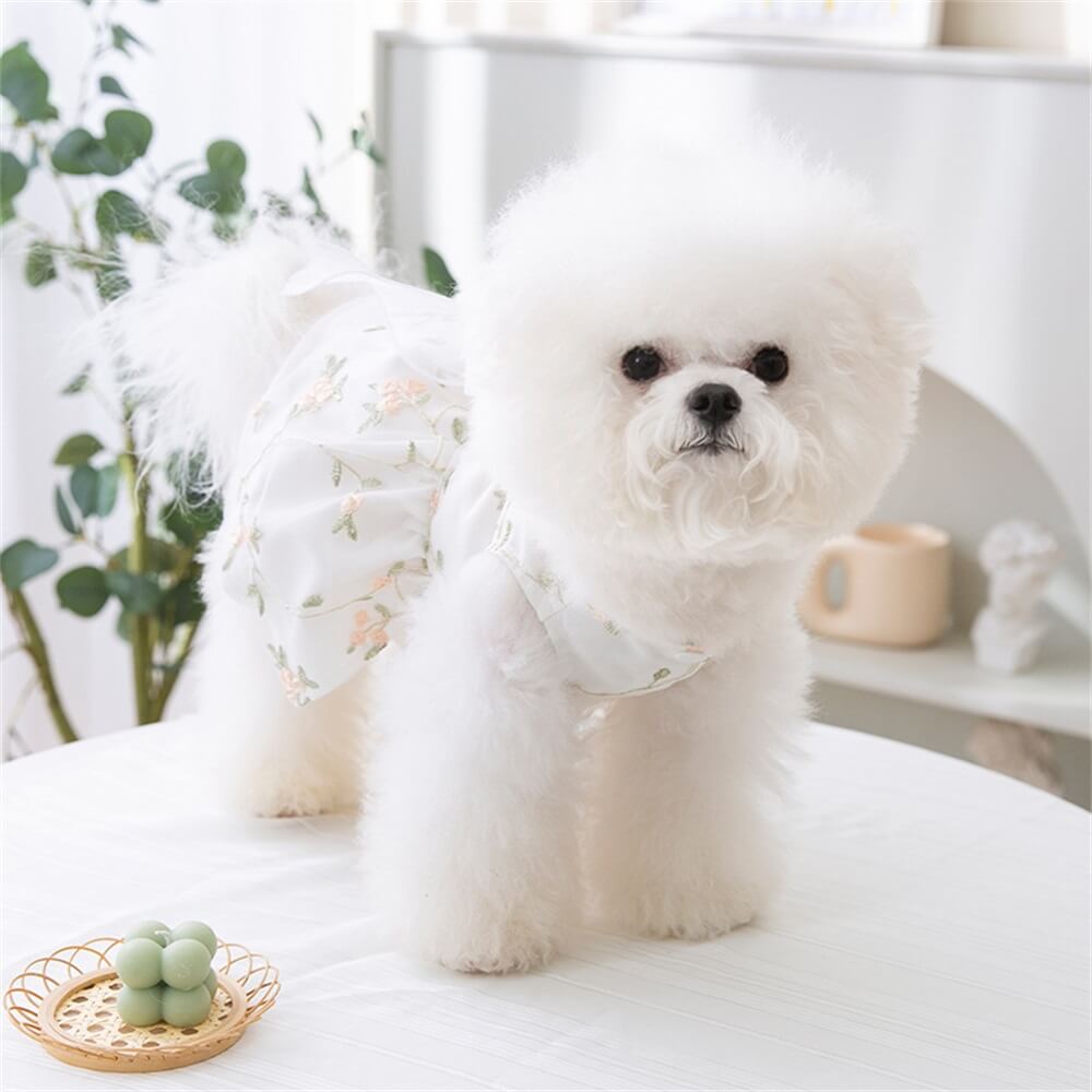 Primavera Verano cinta de encaje transpirable Floral falda de princesa de doble capa para perros pequeños medianos ropa para mascotas