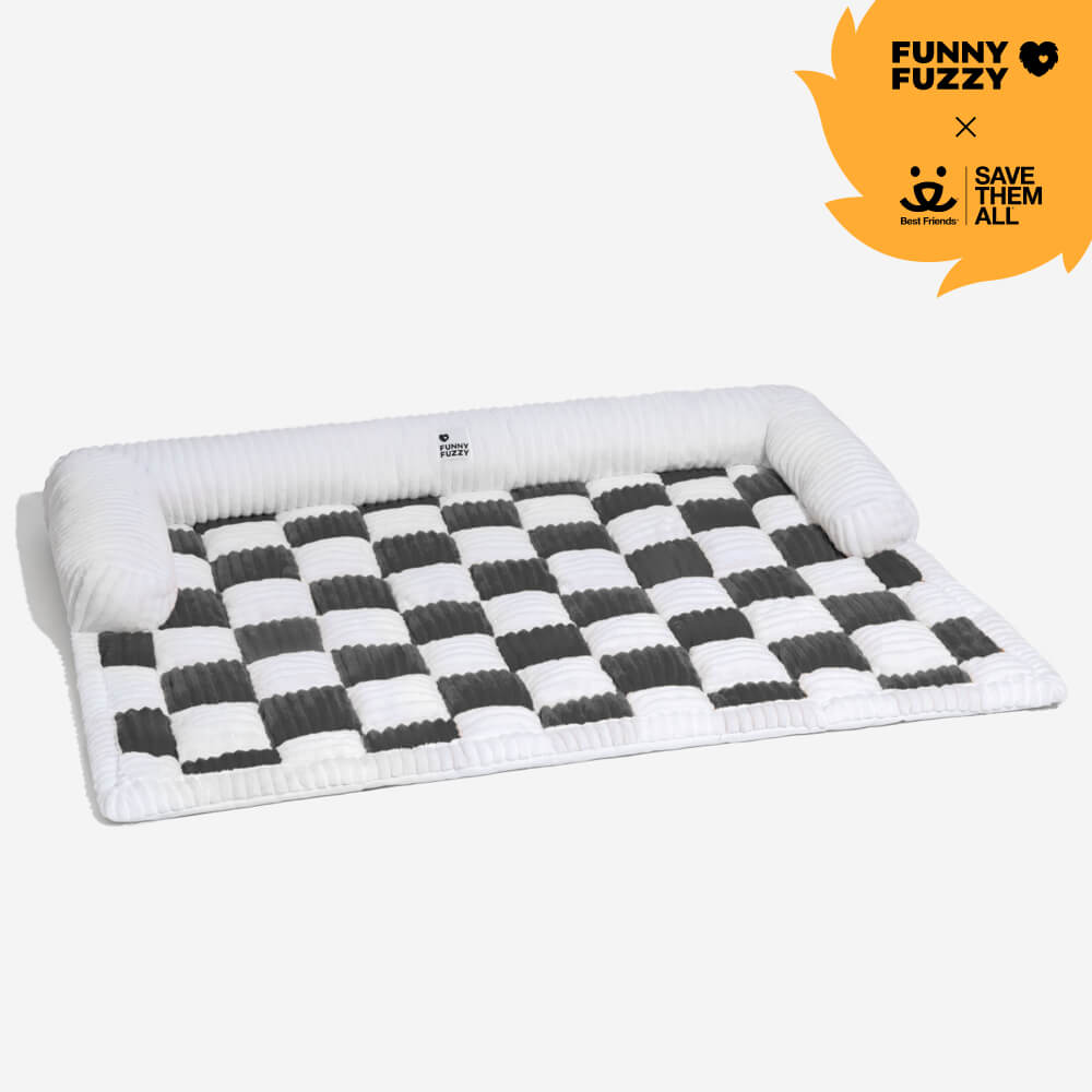 Cream Square Plaid Cozy Dog Mat Furniture Protector Cover