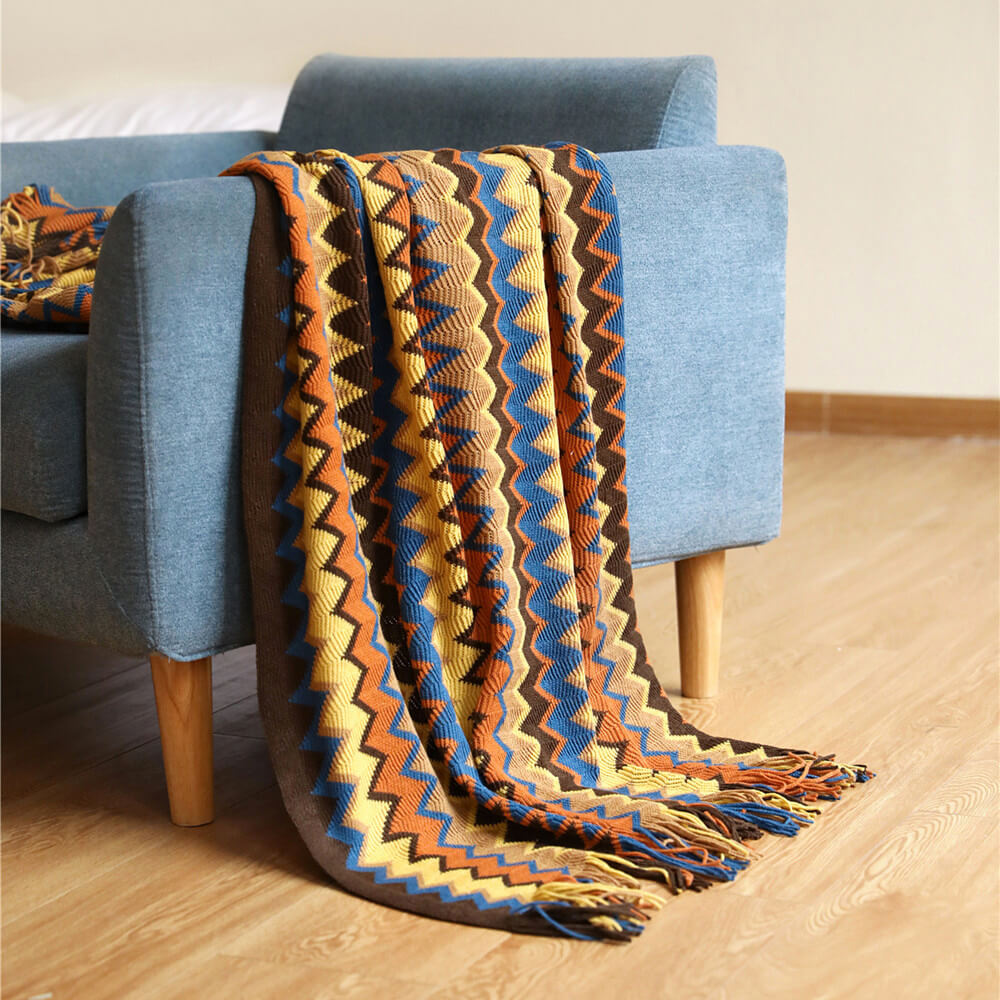 Bohemian Soft Knit Multi-Use Crochet Blanket with Tassels