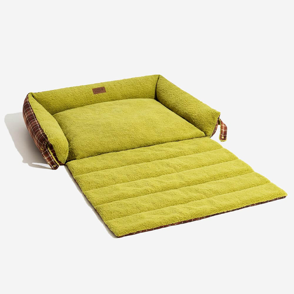 Cama plegable para perros con manta y diseño vintage de tartán lavable - Avocuddle