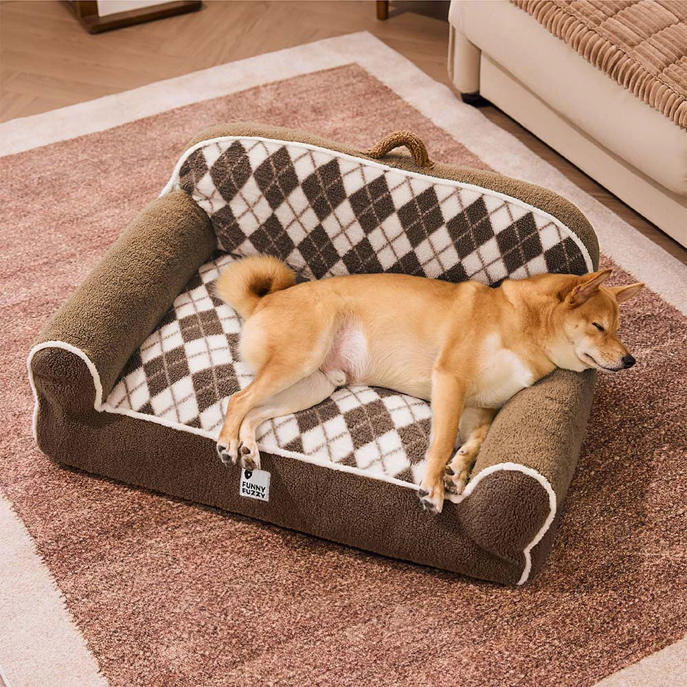 Diamond-Quilted Sherpa Orthopedic Dog & Cat Sofa Bed - Cocoa Pine